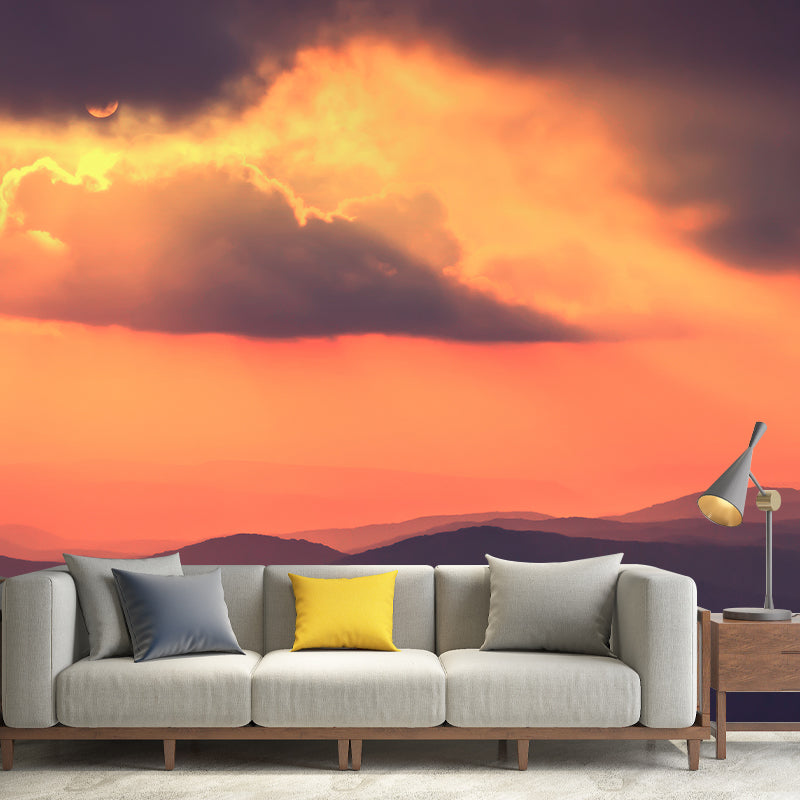 Nature Scenery Mountain Mural Decal Modern Smooth Wall Covering for House Interior Orange Clearhalo 'Wall Decor' 'Wall Mural' 1956981