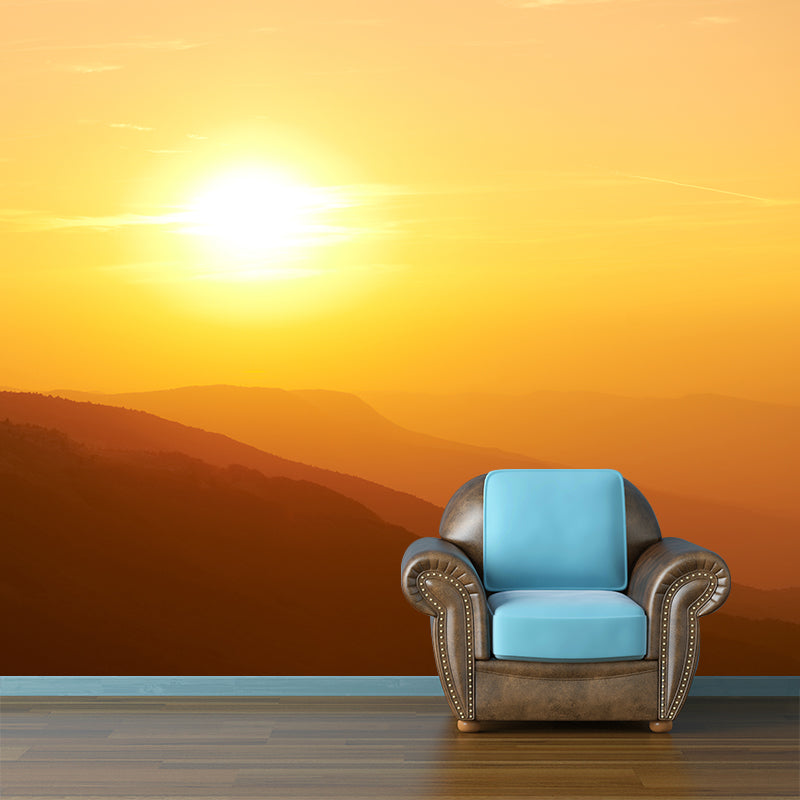 Dark Color Mountain Scenery Mural Stain Resistant Wall Decor for Bedroom, Custom Size Yellow Clearhalo 'Wall Decor' 'Wall Mural' 1957006