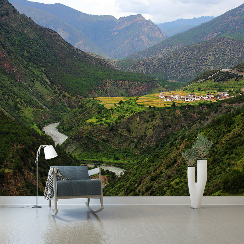 Dark Color Mountain Scenery Mural Stain Resistant Wall Decor for Bedroom, Custom Size Dark Gray Clearhalo 'Wall Decor' 'Wall Mural' 1957021