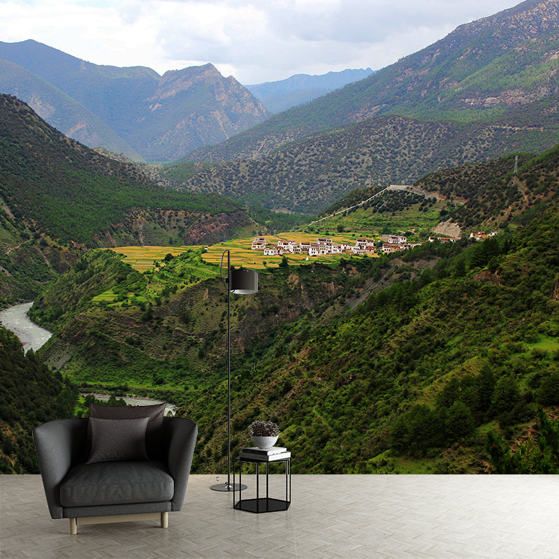 Dark Color Mountain Scenery Mural Stain Resistant Wall Decor for Bedroom, Custom Size Clearhalo 'Wall Decor' 'Wall Mural' 1957022