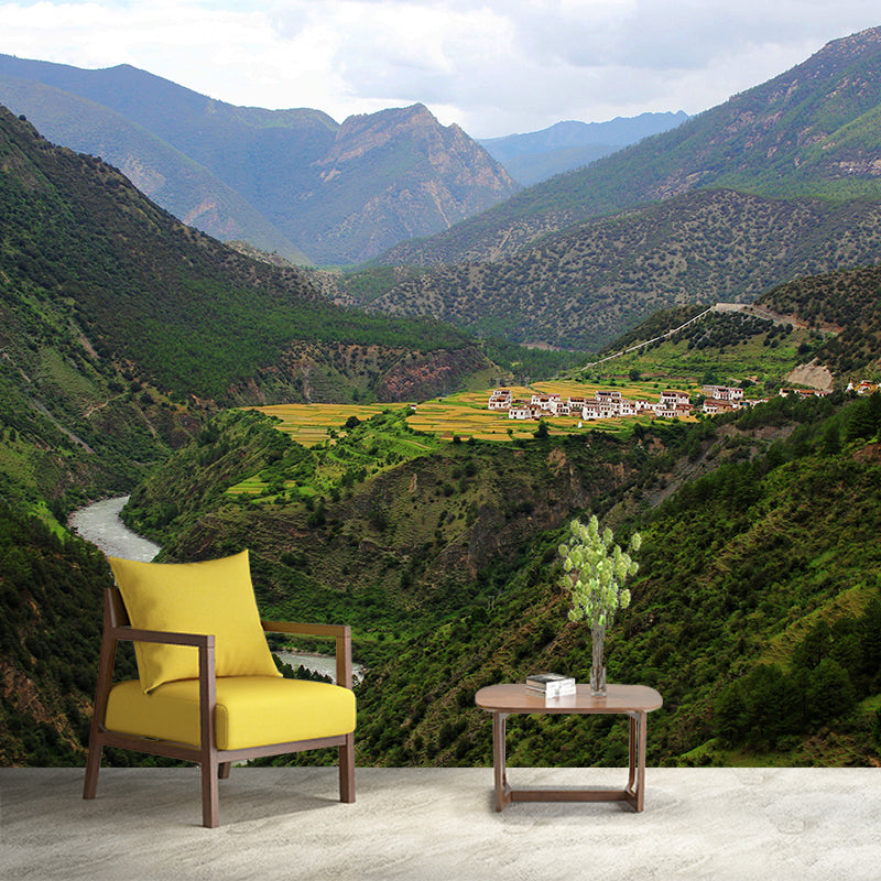 Dark Color Mountain Scenery Mural Stain Resistant Wall Decor for Bedroom, Custom Size Clearhalo 'Wall Decor' 'Wall Mural' 1957023