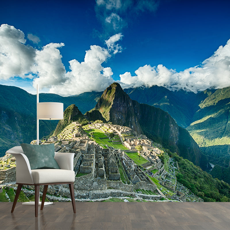 Photo Mountain View Wall Mural Decal Huge Wall Art for Sitting Room, Made to Measure Blue Clearhalo 'Wall Decor' 'Wall Mural' 1957036