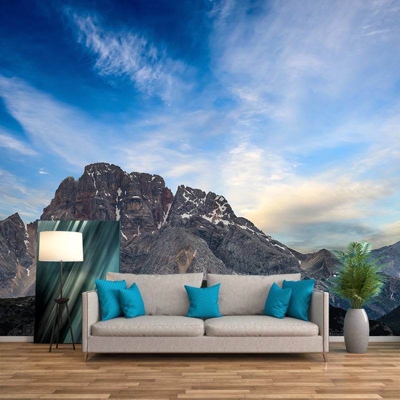 Photo Mountain View Wall Mural Decal Huge Wall Art for Sitting Room, Made to Measure Light Blue Clearhalo 'Wall Decor' 'Wall Mural' 1957041