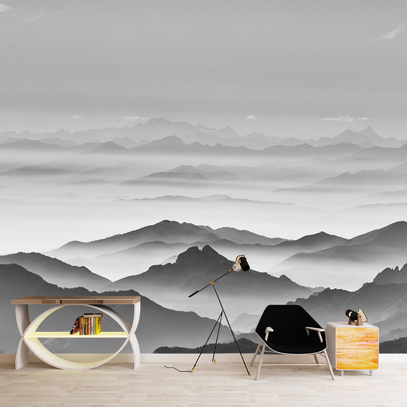 Photo Mountain View Wall Mural Decal Huge Wall Art for Sitting Room, Made to Measure Grey Clearhalo 'Wall Decor' 'Wall Mural' 1957046