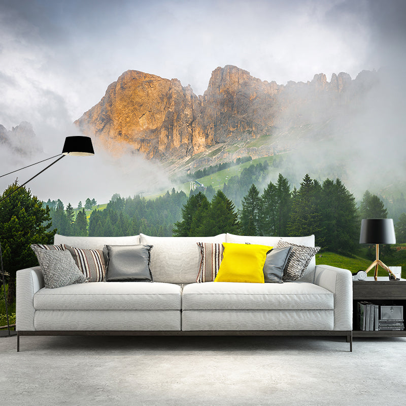 Mountain with Cloud View Mural Contemporary Washable Family Room Wall Covering, Custom Print White Clearhalo 'Wall Decor' 'Wall Mural' 1957056