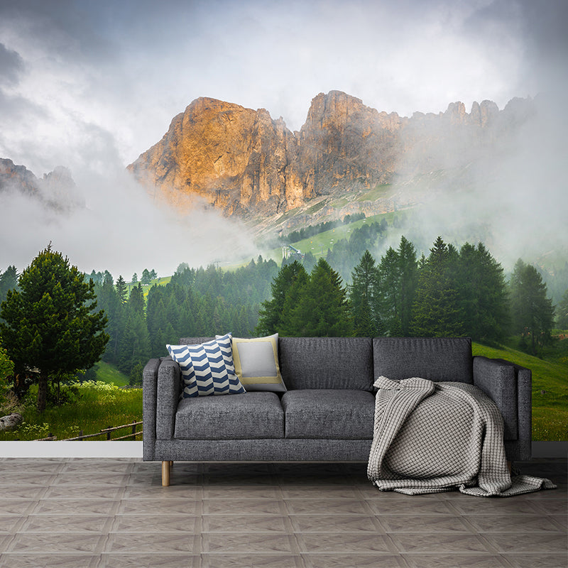 Mountain with Cloud View Mural Contemporary Washable Family Room Wall Covering, Custom Print Clearhalo 'Wall Decor' 'Wall Mural' 1957057