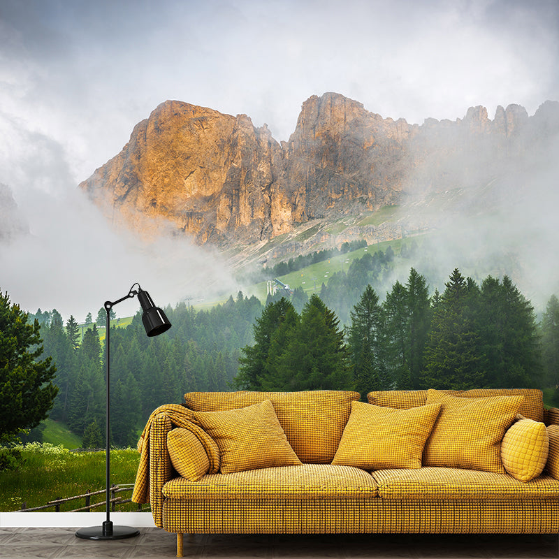 Mountain with Cloud View Mural Contemporary Washable Family Room Wall Covering, Custom Print Clearhalo 'Wall Decor' 'Wall Mural' 1957058