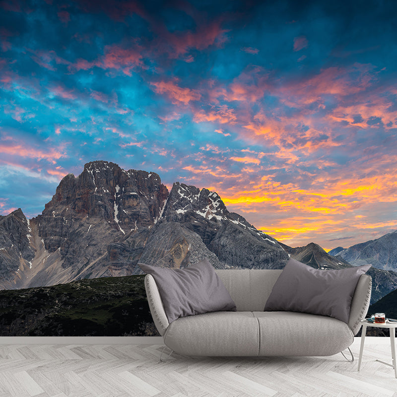 Mountain with Cloud View Mural Contemporary Washable Family Room Wall Covering, Custom Print Dark Blue Clearhalo 'Wall Decor' 'Wall Mural' 1957061