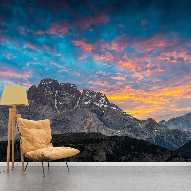 Mountain with Cloud View Mural Contemporary Washable Family Room Wall Covering, Custom Print Clearhalo 'Wall Decor' 'Wall Mural' 1957062