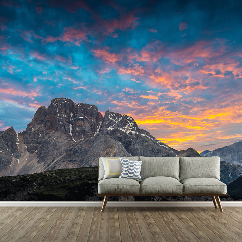 Mountain with Cloud View Mural Contemporary Washable Family Room Wall Covering, Custom Print Clearhalo 'Wall Decor' 'Wall Mural' 1957063