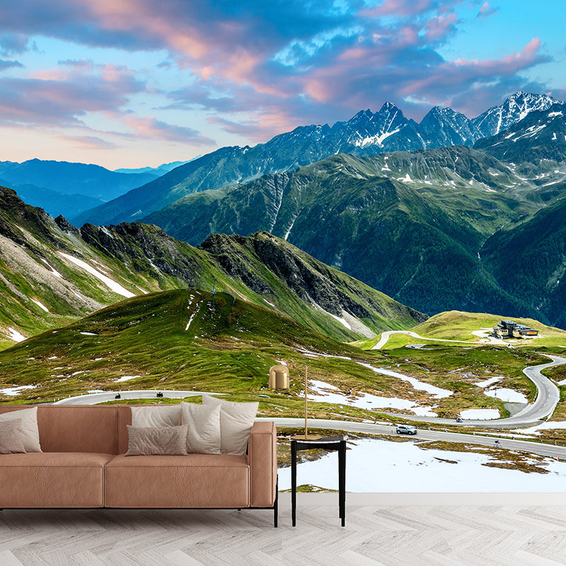 Mountain with Cloud View Mural Contemporary Washable Family Room Wall Covering, Custom Print Clearhalo 'Wall Decor' 'Wall Mural' 1957068