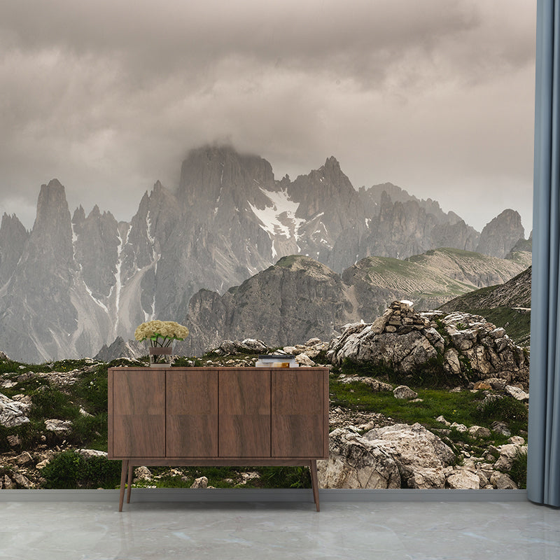 Mountain with Cloud View Mural Contemporary Washable Family Room Wall Covering, Custom Print Clearhalo 'Wall Decor' 'Wall Mural' 1957072