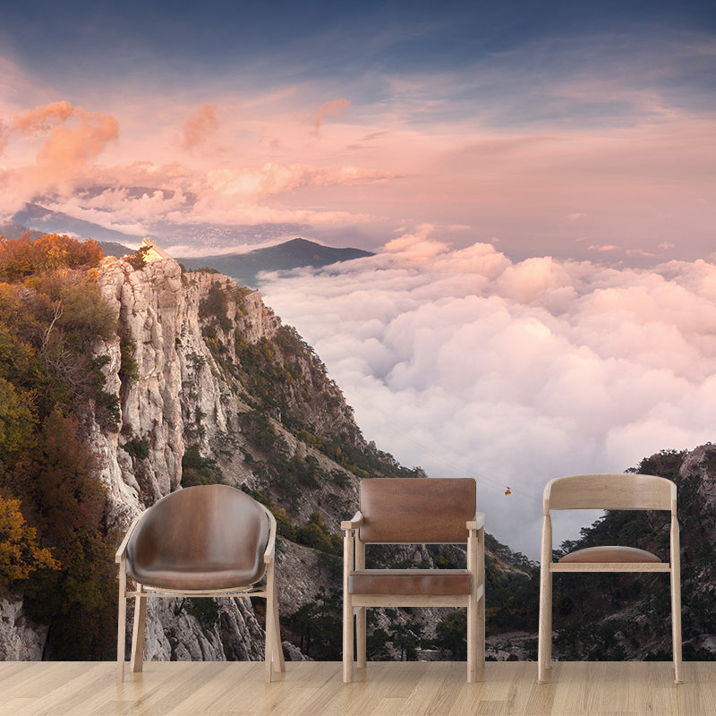 Mountain with Cloud View Mural Contemporary Washable Family Room Wall Covering, Custom Print Clearhalo 'Wall Decor' 'Wall Mural' 1957077