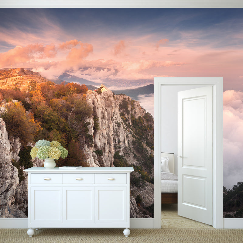 Mountain with Cloud View Mural Contemporary Washable Family Room Wall Covering, Custom Print Clearhalo 'Wall Decor' 'Wall Mural' 1957078