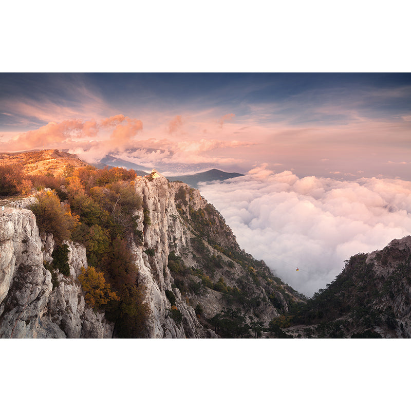 Mountain with Cloud View Mural Contemporary Washable Family Room Wall Covering, Custom Print Clearhalo 'Wall Decor' 'Wall Mural' 1957079