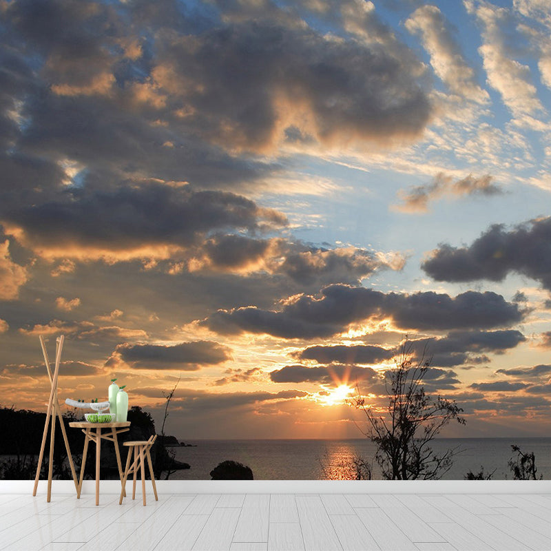 Modern Scenery Evening Clouds Mural Pastel Color Water-Proof Wall Art for Bedroom Light Gray Clearhalo 'Wall Decor' 'Wall Mural' 1957106