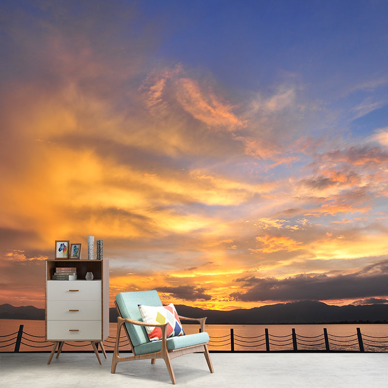 Modern Scenery Evening Clouds Mural Pastel Color Water-Proof Wall Art for Bedroom Orange Clearhalo 'Wall Decor' 'Wall Mural' 1957116