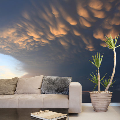 Sunset Clouds Scene Wallpaper Mural Dark Color Contemporary Wall Covering for Hallway Grey Clearhalo 'Wall Decor' 'Wall Mural' 1957151