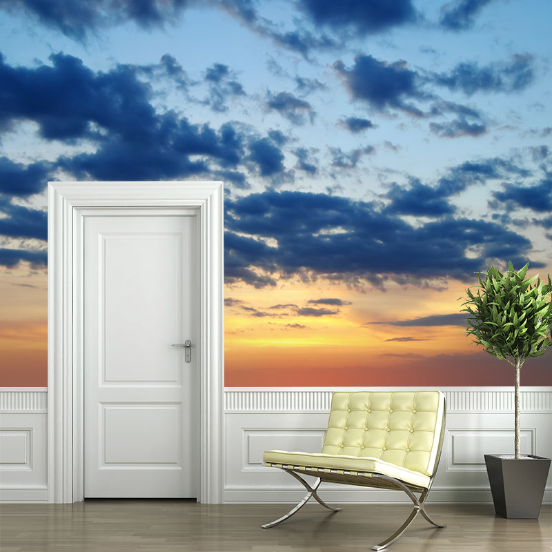 Splendid Evening Glow Mural Wallpaper for Living Room, Dark Color, Personalized Size Blue Clearhalo 'Wall Decor' 'Wall Mural' 1957161