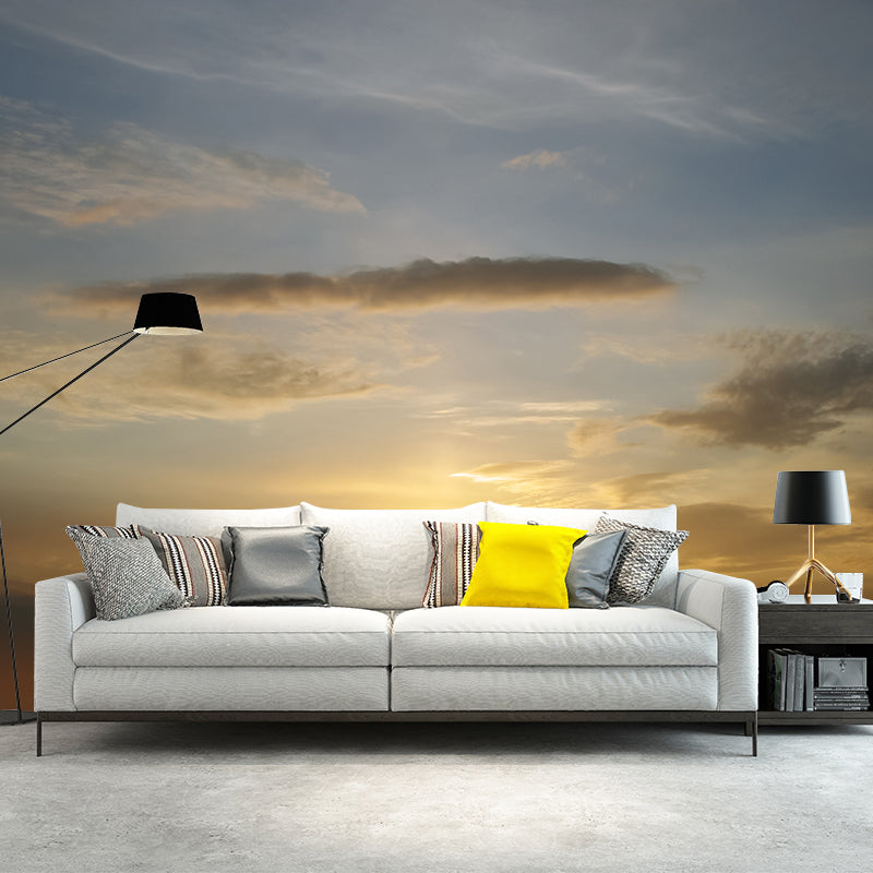 Splendid Evening Glow Mural Wallpaper for Living Room, Dark Color, Personalized Size Light Orange Clearhalo 'Wall Decor' 'Wall Mural' 1957166