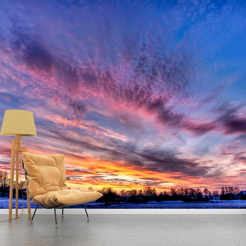 Splendid Evening Glow Mural Wallpaper for Living Room, Dark Color, Personalized Size Purple Clearhalo 'Wall Decor' 'Wall Mural' 1957171