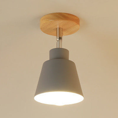 Conic Bedroom Semi Flush Pendant Light Contemporary Metal 1 Light Gray/Pink Ceiling Lighting with Wooden Canopy Grey Clearhalo 'Ceiling Lights' 'Close To Ceiling Lights' 'Close to ceiling' 'Semi-flushmount' Lighting' 19573