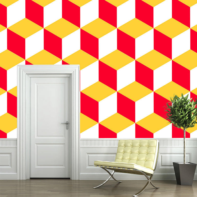 Huge Stylish Graphic Wall Mural Boys Room Geometry Wall Art in Pastel Color, Stain-Proofing Yellow Clearhalo 'Wall Decor' 'Wall Mural' 1957386