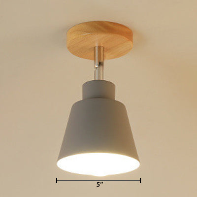 Conic Bedroom Semi Flush Pendant Light Contemporary Metal 1 Light Gray/Pink Ceiling Lighting with Wooden Canopy Clearhalo 'Ceiling Lights' 'Close To Ceiling Lights' 'Close to ceiling' 'Semi-flushmount' Lighting' 19574
