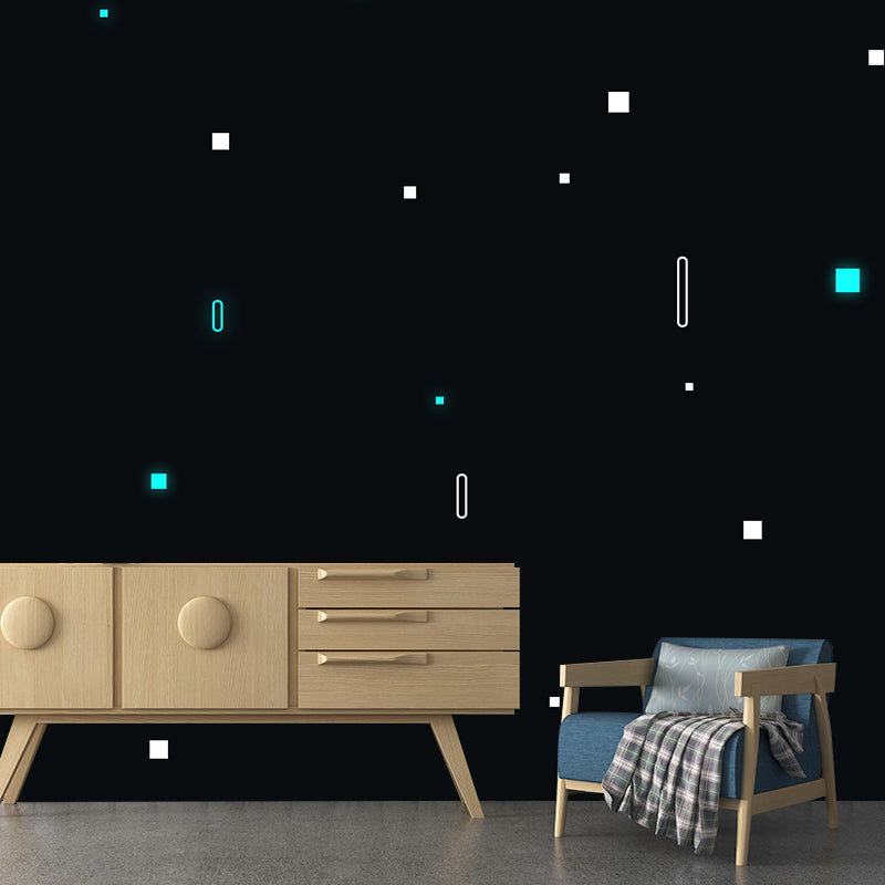Huge Stylish Graphic Wall Mural Boys Room Geometry Wall Art in Pastel Color, Stain-Proofing Black Clearhalo 'Wall Decor' 'Wall Mural' 1957401