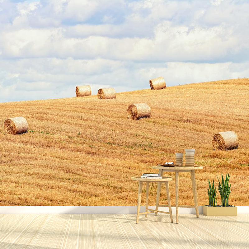 Cornfield Scenery Mural Wallpaper Pastel Color Modern Wall Covering for Drawing Room Light Brown Clearhalo 'Wall Decor' 'Wall Mural' 1957481