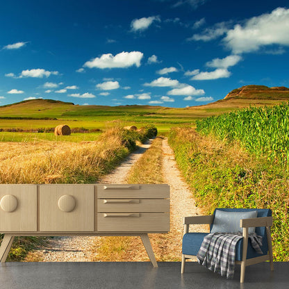 Cornfield Scenery Mural Wallpaper Pastel Color Modern Wall Covering for Drawing Room Green Clearhalo 'Wall Decor' 'Wall Mural' 1957486