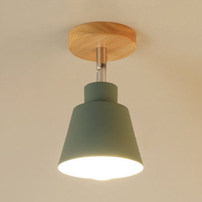 Conic Bedroom Semi Flush Pendant Light Contemporary Metal 1 Light Gray/Pink Ceiling Lighting with Wooden Canopy Green Clearhalo 'Ceiling Lights' 'Close To Ceiling Lights' 'Close to ceiling' 'Semi-flushmount' Lighting' 19575