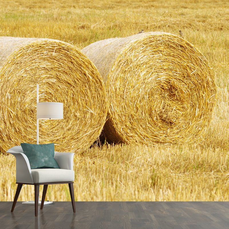 Cornfield Scenery Mural Wallpaper Pastel Color Modern Wall Covering for Drawing Room Light Yellow Clearhalo 'Wall Decor' 'Wall Mural' 1957501