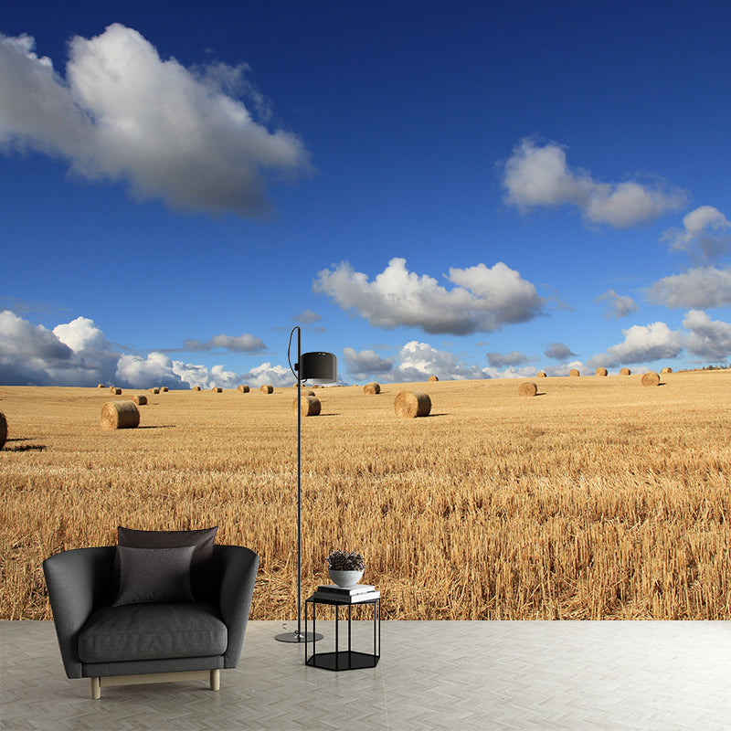 Modern Wheat Field Mural Decal Light Color Stain-Proofing Wall Decor for Sitting Room Light Orange Clearhalo 'Wall Decor' 'Wall Mural' 1957516