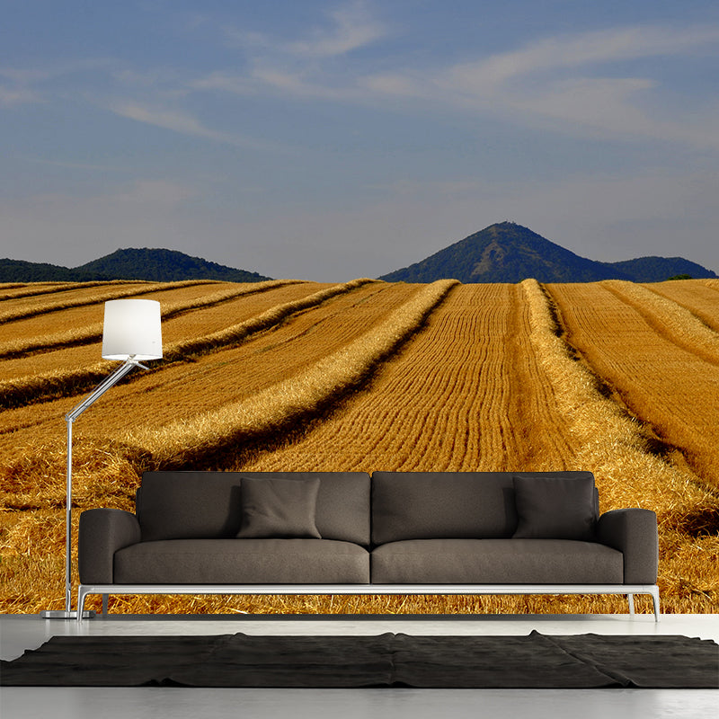Contemporary Photo Wheat Field Mural Soft Color Stain Resistant Wall Art for Dining Room Tan Clearhalo 'Wall Decor' 'Wall Mural' 1957531
