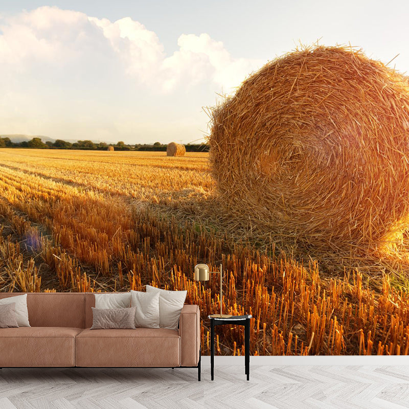 Relaxing Cornfield View Mural Wallpaper Pastel Color Modern Wall Covering for Drawing Room Clearhalo 'Wall Decor' 'Wall Mural' 1957564