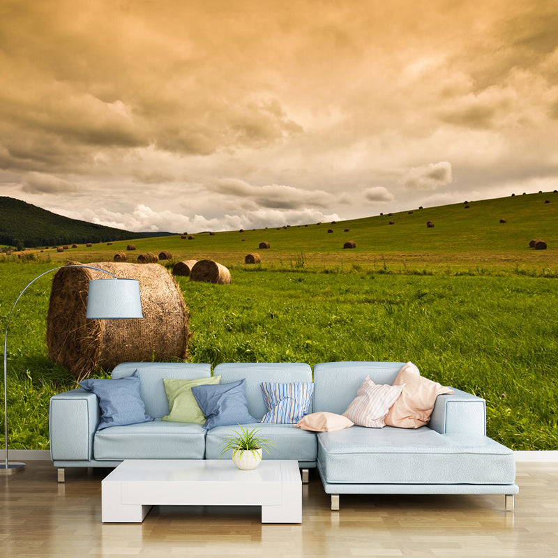Relaxing Cornfield View Mural Wallpaper Pastel Color Modern Wall Covering for Drawing Room Green Clearhalo 'Wall Decor' 'Wall Mural' 1957567