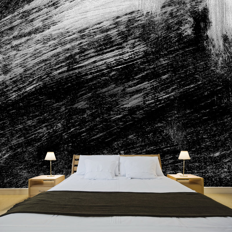 Black Brush Stroke Graphic Mural Wallpaper Contemporary Non-Woven Wall Covering, Custom Printed Clearhalo 'Wall Decor' 'Wall Mural' 1957584