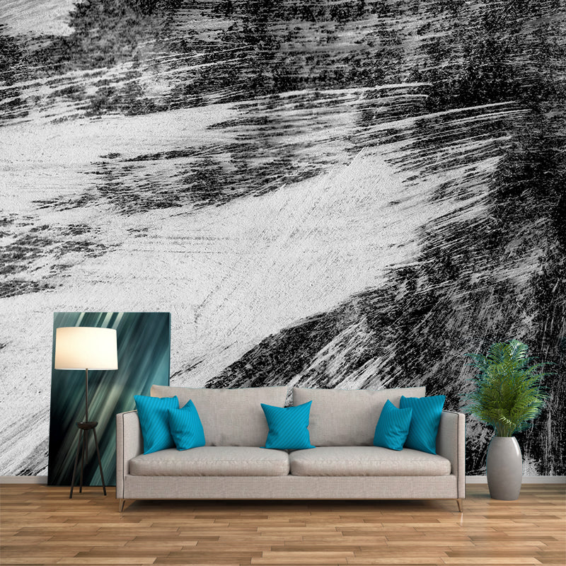 Black Brush Stroke Graphic Mural Wallpaper Contemporary Non-Woven Wall Covering, Custom Printed Clearhalo 'Wall Decor' 'Wall Mural' 1957588
