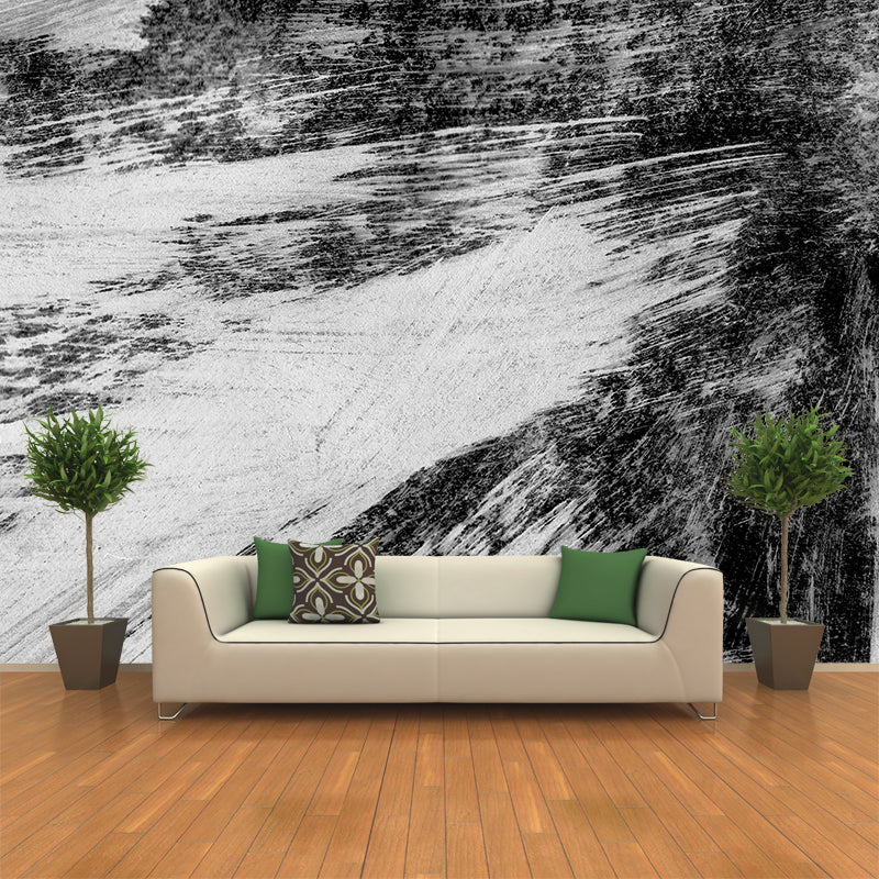 Black Brush Stroke Graphic Mural Wallpaper Contemporary Non-Woven Wall Covering, Custom Printed Clearhalo 'Wall Decor' 'Wall Mural' 1957589