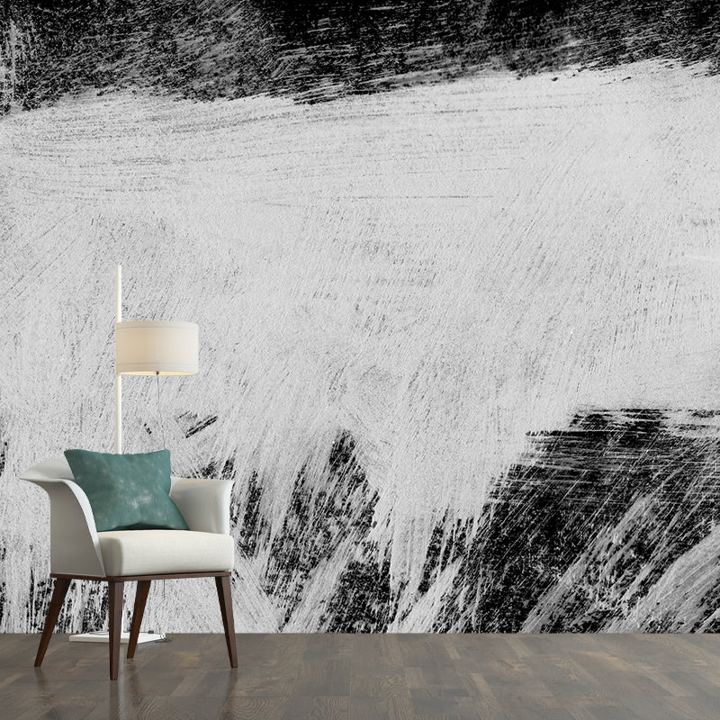 Black Brush Stroke Graphic Mural Wallpaper Contemporary Non-Woven Wall Covering, Custom Printed Clearhalo 'Wall Decor' 'Wall Mural' 1957593