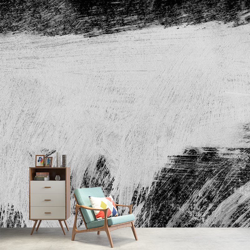 Black Brush Stroke Graphic Mural Wallpaper Contemporary Non-Woven Wall Covering, Custom Printed Clearhalo 'Wall Decor' 'Wall Mural' 1957594