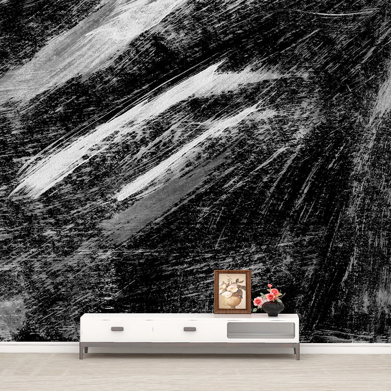 Black Brush Stroke Graphic Mural Wallpaper Contemporary Non-Woven Wall Covering, Custom Printed Clearhalo 'Wall Decor' 'Wall Mural' 1957598