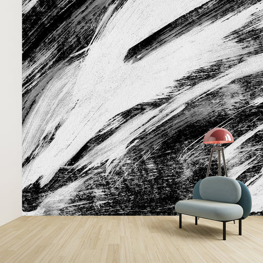 Black Brush Stroke Graphic Mural Wallpaper Contemporary Non-Woven Wall Covering, Custom Printed Clearhalo 'Wall Decor' 'Wall Mural' 1957603
