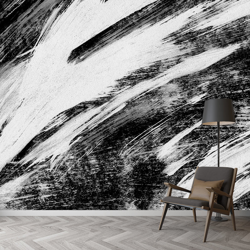 Black Brush Stroke Graphic Mural Wallpaper Contemporary Non-Woven Wall Covering, Custom Printed Clearhalo 'Wall Decor' 'Wall Mural' 1957604
