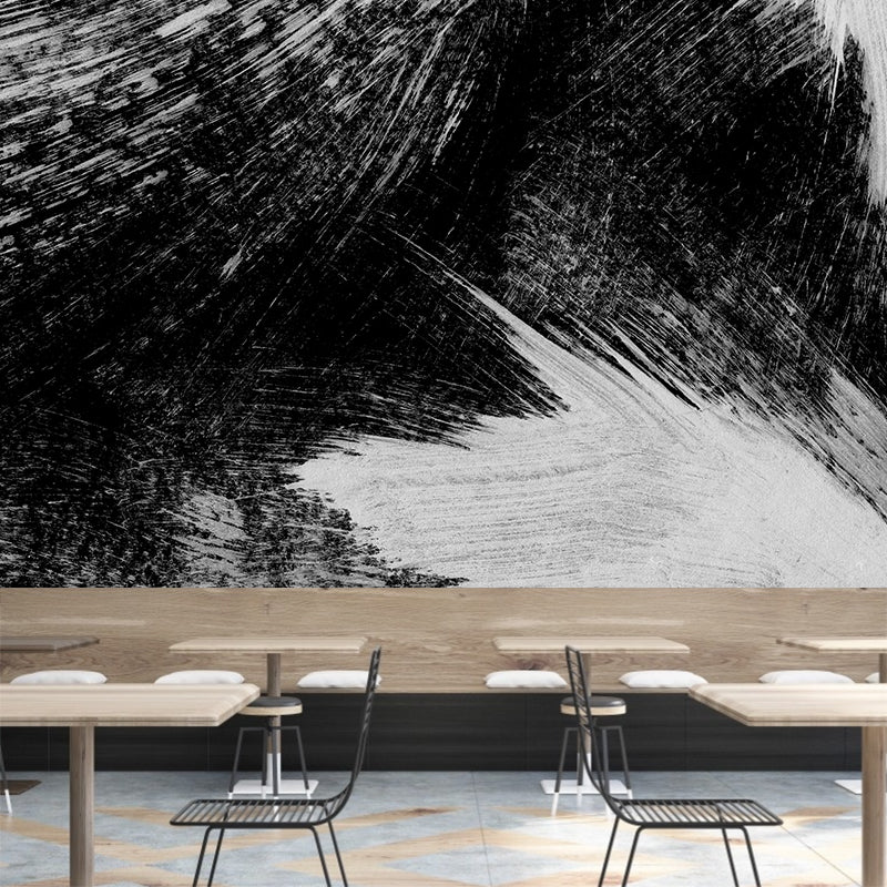Illustration Brush Stroke Wall Mural Giant Wall Covering for Dining Room, Custom Black Design 1 Clearhalo 'Wall Decor' 'Wall Mural' 1957607