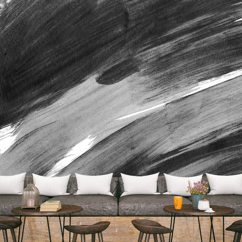 Illustration Brush Stroke Wall Mural Giant Wall Covering for Dining Room, Custom Black Design 2 Clearhalo 'Wall Decor' 'Wall Mural' 1957612