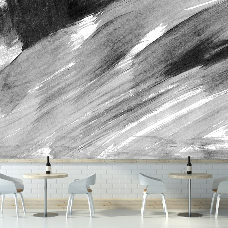 Illustration Brush Stroke Wall Mural Giant Wall Covering for Dining Room, Custom Black Design 3 Clearhalo 'Wall Decor' 'Wall Mural' 1957617