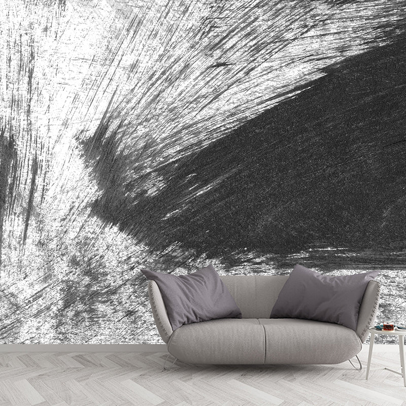 Giant Contemporary Wall Mural Black Brush Stroke Pattern Wall Decor, Custom Printed Clearhalo 'Wall Decor' 'Wall Mural' 1957633