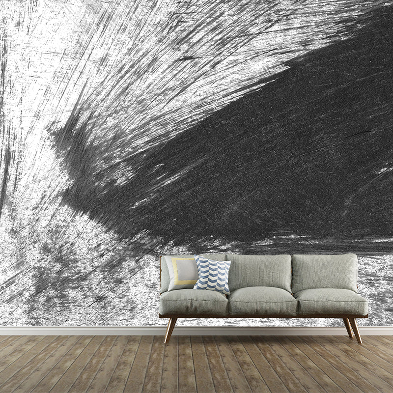 Giant Contemporary Wall Mural Black Brush Stroke Pattern Wall Decor, Custom Printed Clearhalo 'Wall Decor' 'Wall Mural' 1957634